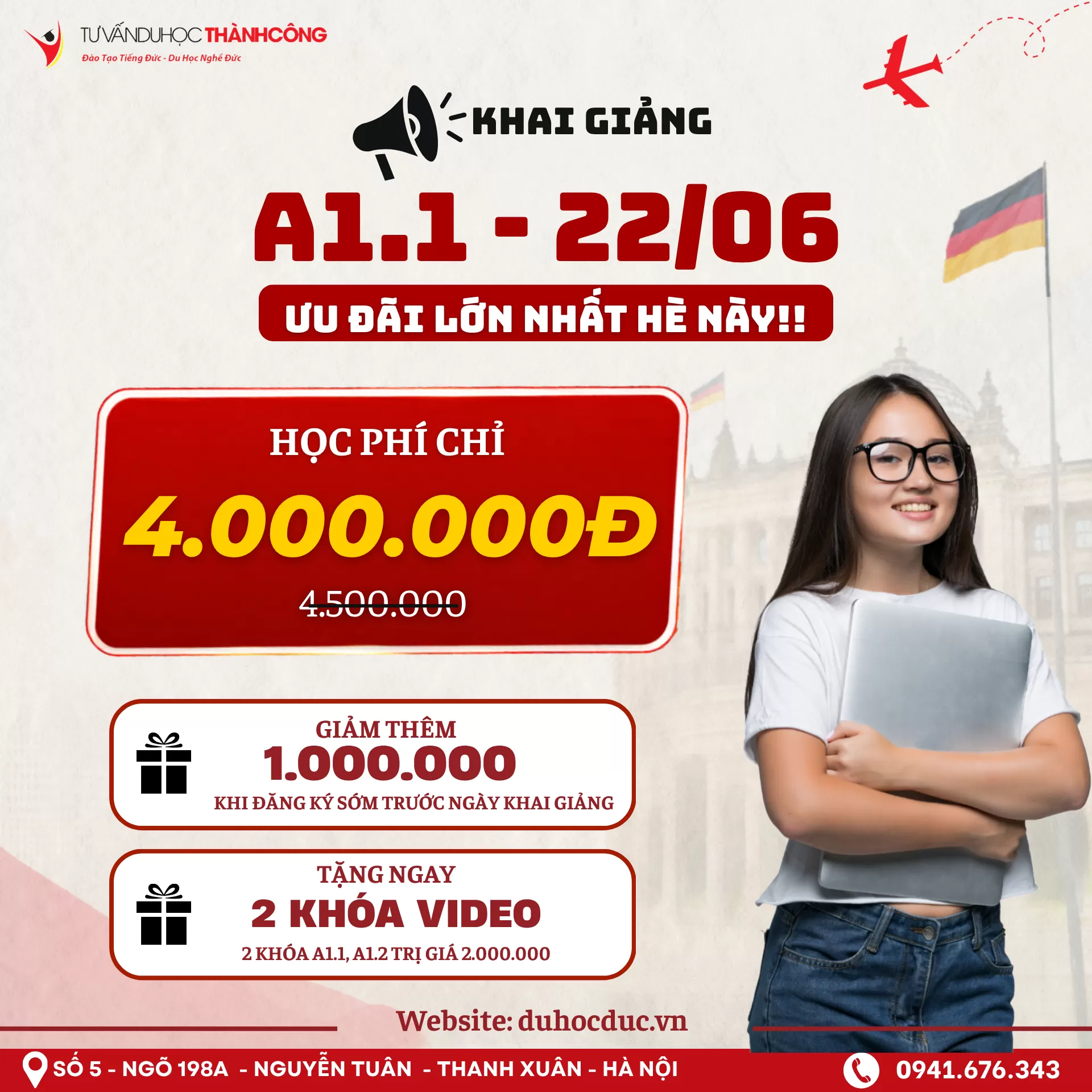ƯU ĐÃI ĐẶC BIỆT LỚP TIẾNG ĐỨC A1.1 KHAI GIẢNG 22/06