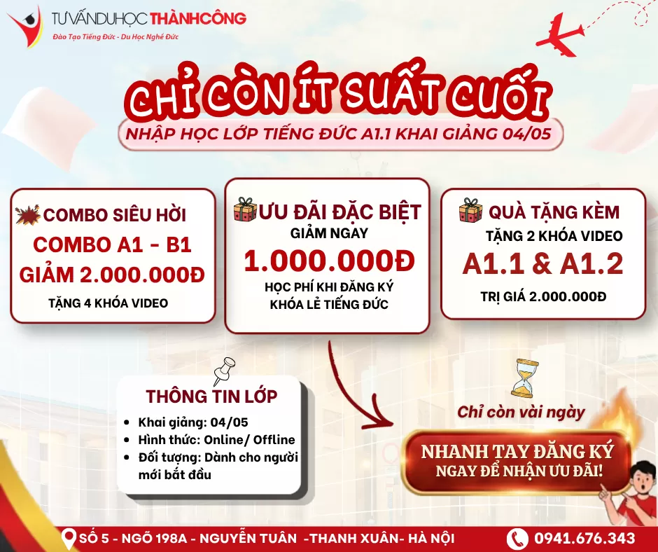 LỚP TIẾNG ĐỨC A1.1 ĐANG DẦN FULL – CHỈ CÒN ÍT SUẤT CUỐI!
