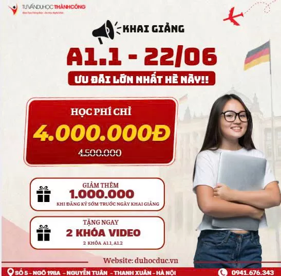 ƯU ĐÃI ĐẶC BIỆT LỚP TIẾNG ĐỨC A1.1 KHAI GIẢNG 22/06